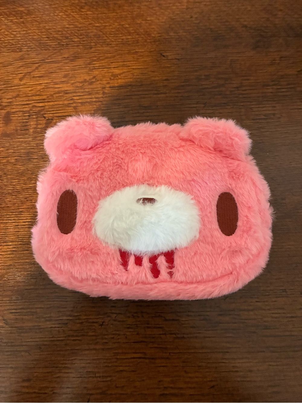Gloomy bear fuzzy pink makeup pouch .